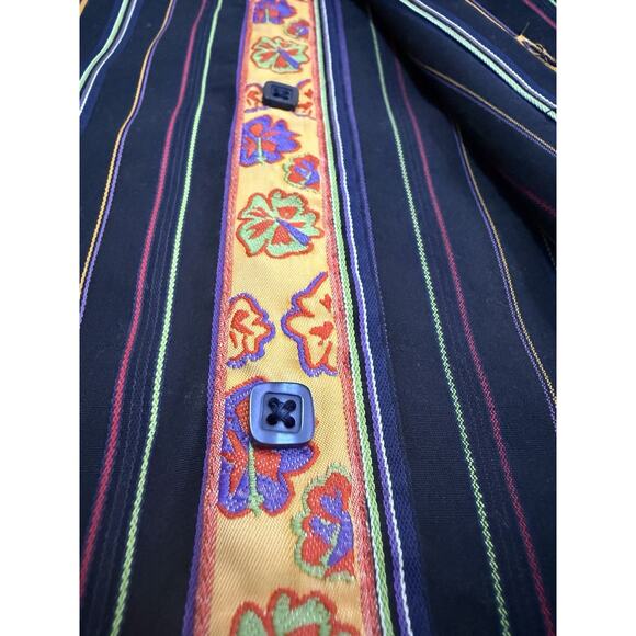 Luchiano Visconti Men's Long Sleeve Medium Striped Flip Cuff Button Up Shirt - Picture 4 of 8